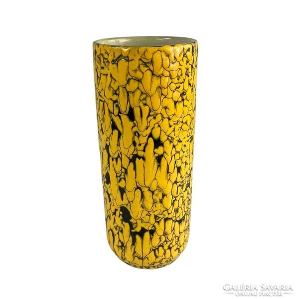 Sárga folyatott mázas retro váza