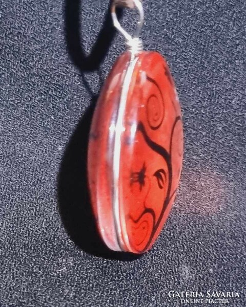 Tree of life red double large glass lens necklace new! (2083)