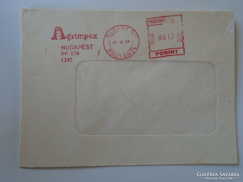 D193736 old letter envelope 1991 agrimpex Budapest machine stamp red meter ema