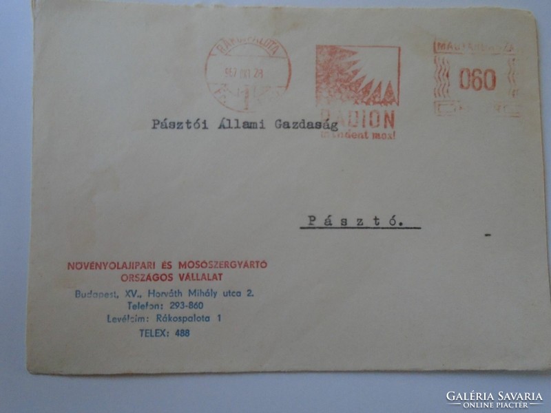 D193746 Régi ajánlott levélboríték  1967 RADION - Budapest - Pásztó  - gépi bélyegzés  Red meter EMA