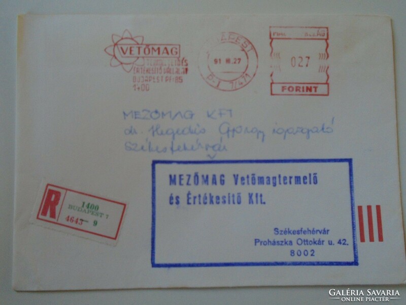 D193769 Régi ajánlott  levél 1991 Vetőmag Termeltető Vállalat   gépi bélyegzés  -  Red meter EMA