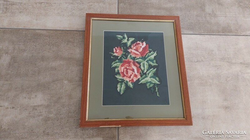 (K) tapestry picture roses 36x41 cm with frame