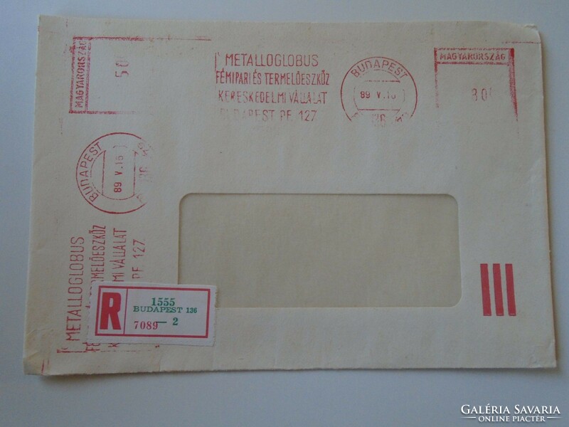 D193755 old registered letter 1989 metalloglobus Budapest machine stamp - red meter ema