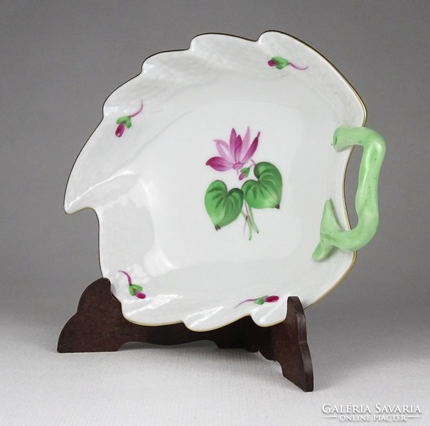 1L801 Virág mintás Herendi levél alakú porcelán tálka 15 cm