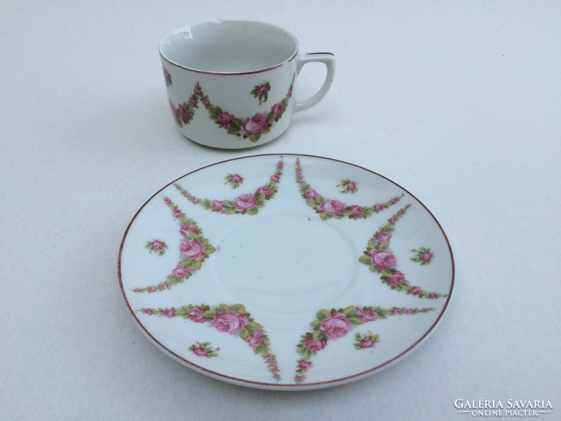 Régi porcelán csésze szecessziós rózsagirlandos teás bögre