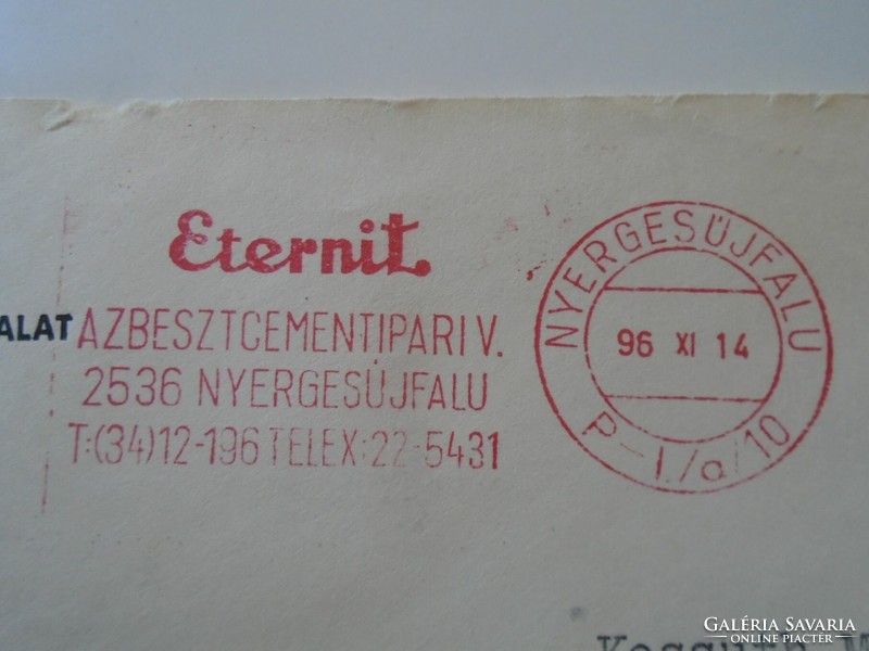 D193734 Régi levélboríték  1996  Eternit -Nyergesújfalu   gépi bélyegzés  Red meter EMA