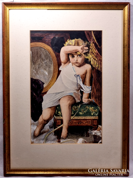 Keretbe foglalt Akvarell-papír technika /Gyermek portré,szignó nélkül. XX.szd közepe/második fele