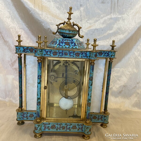 A real specialty! Antique fireplace clock with painted enamel decoration