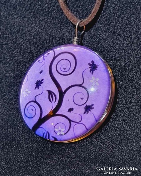 Tree of life purple double large glass lens necklace new! (2084)