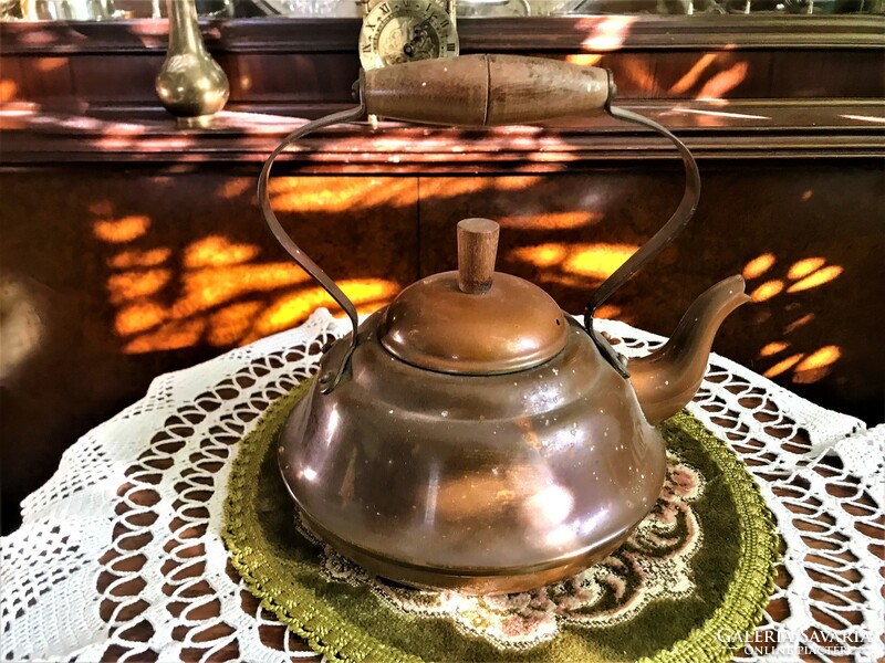 Beautiful, antique, red copper, marked, can still be used today approx. 1 liter teapot