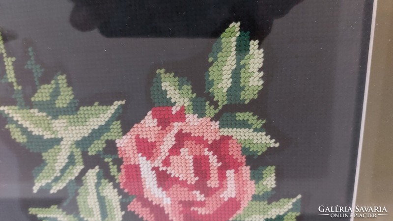 (K) tapestry picture roses 36x41 cm with frame