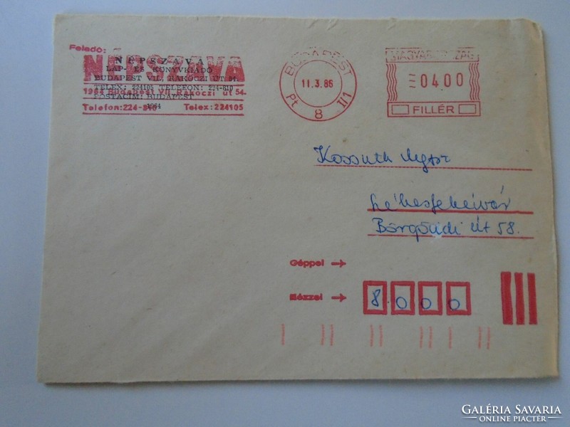 D193753 old letter 1986 folk word Budapest machine stamp - red meter ema