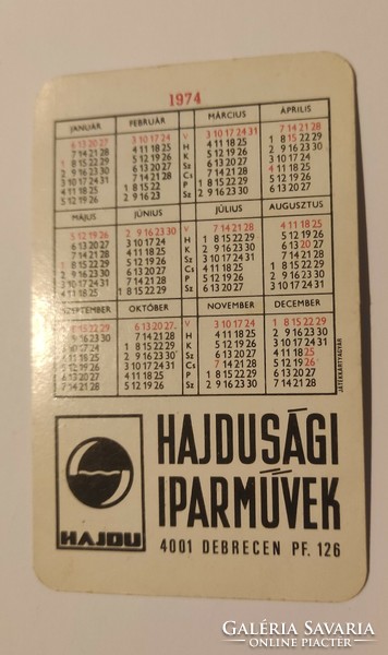 HAJDU  kártyanaptár 1974-es