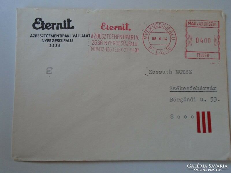 D193734 Régi levélboríték  1996  Eternit -Nyergesújfalu   gépi bélyegzés  Red meter EMA