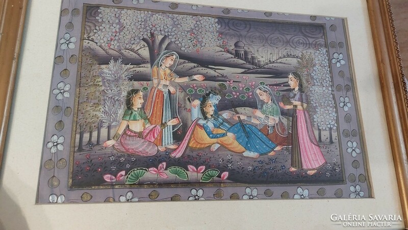 (K) beautiful oriental silk painting with frame 42x33 cm
