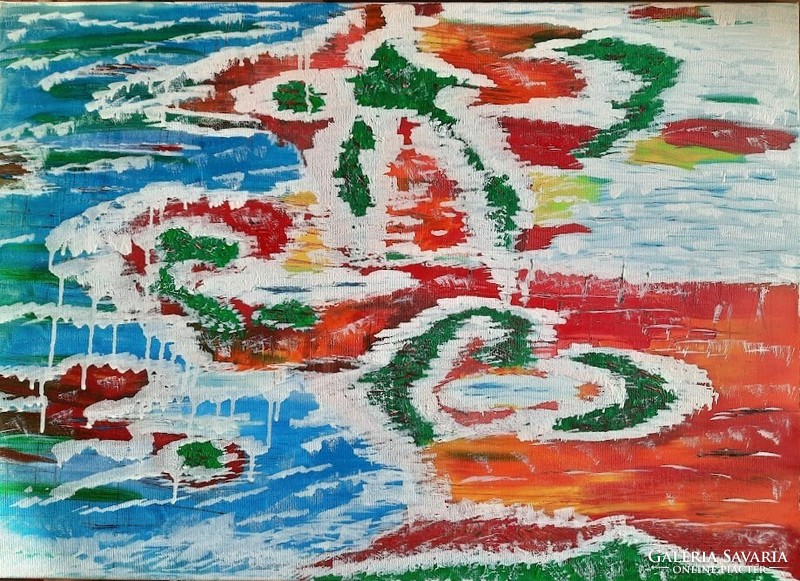 Zsm abstract painting, 50 cm/70 cm canvas, oil, painter's knife - seen from the sky