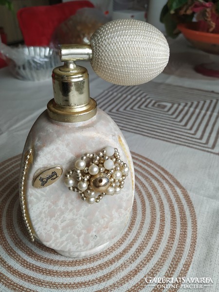 Antique perfume bottle with silk coating and pearl decoration for sale!