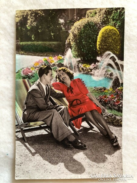 Antik, régi romantikus, színezett képeslap                     -3.