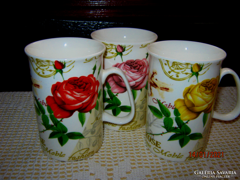 Rózsás csésze 3 db