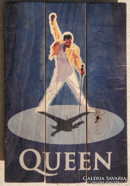 Freddie mercury on stage - a rustic wooden wall decoration commemorating the legendary rock band Queen