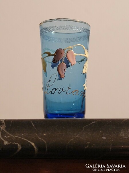 Antique mini cup lovran blue commemorative cup with flower pattern 5.5 cm