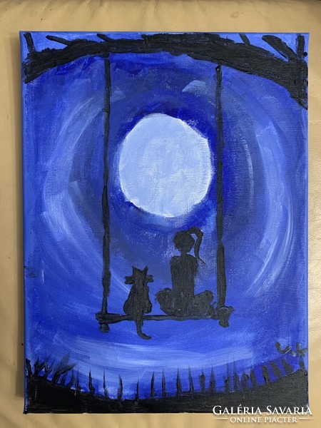 Full moon, painting for children canvas