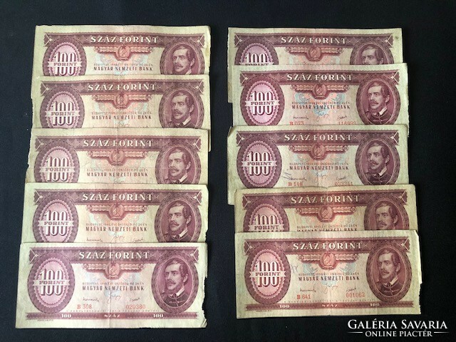 100 forint 1949.   10 db (!!!),  F - VG!!   RITKA!!