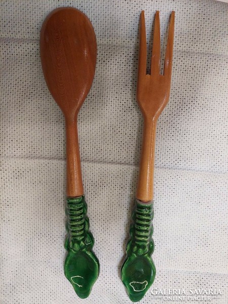 Spoon and fork with porcelain handle