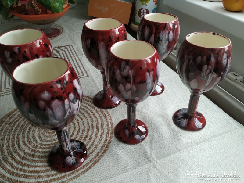 Beautiful ceramic wine glass set for sale! 6 colored glazed glasses with soles