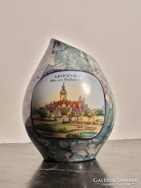 Grossbreitenbach German porcelain vase 9cm with a view of the new city hall of Leipzig