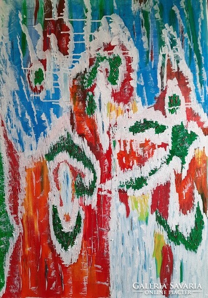 ZSM Absztrakt festmény, 50 cm/70 cm vászon, olaj, festőkés - Égből nézve