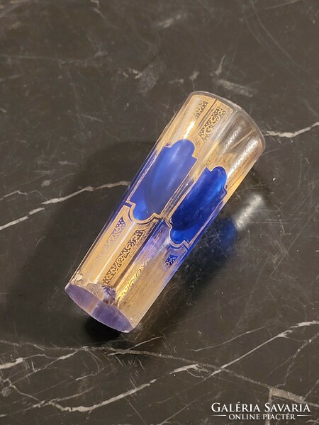Antique beveled mini glass blue gold 7.5cm bieder