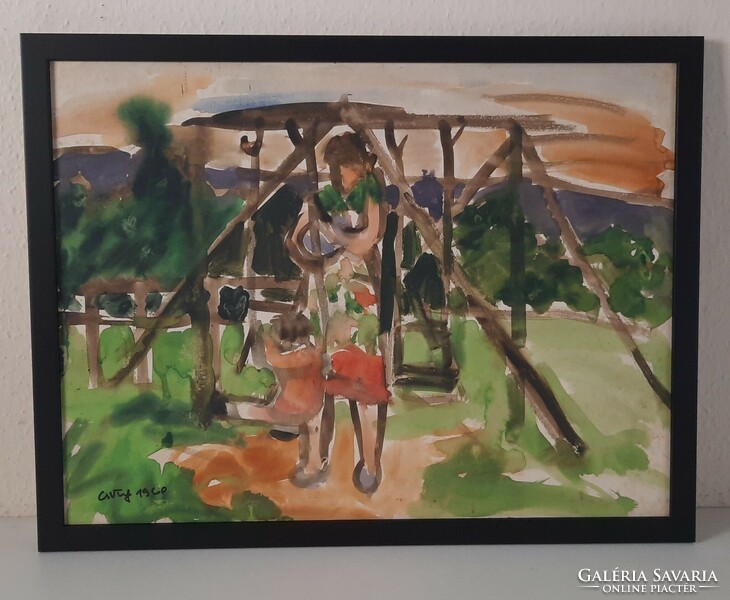 Miklós Németh: on the playground, 1960, painting