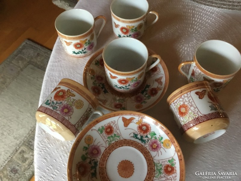 Chinese coffee cup with plate, eosin, rich pattern (400)