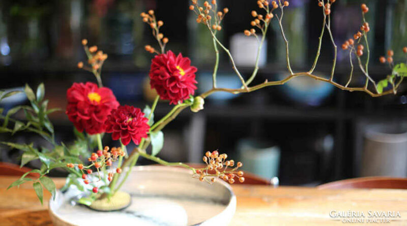 Jelzett retro kerámia ikebana tál, váza