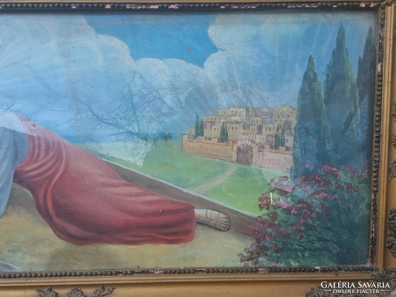 Olaj vászon festmény Krisztus a kereszttel Szentkirályi szignó