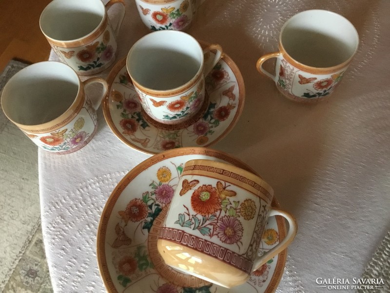 Chinese coffee cup with plate, eosin, rich pattern (400)