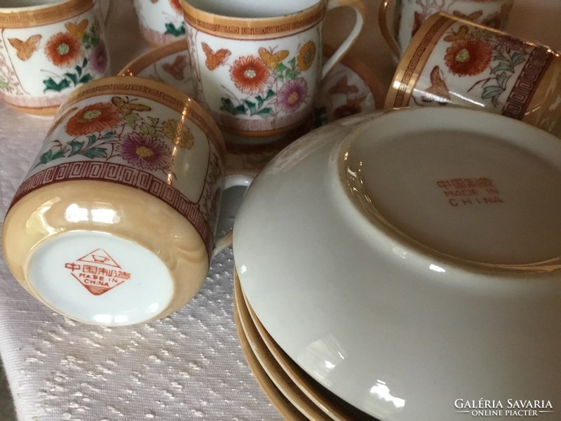 Chinese coffee cup with plate, eosin, rich pattern (400)