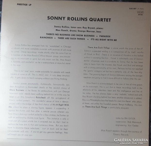Sonny rollins quartet: work time - jazz lp vinyl record vinyl