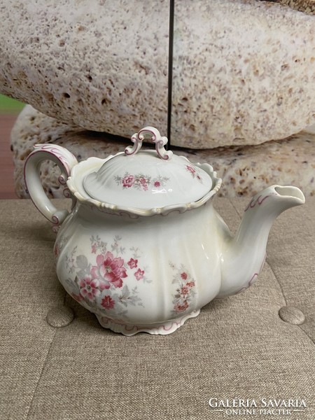 Zsolnay antique porcelain cherry wood teapot with flowers a38