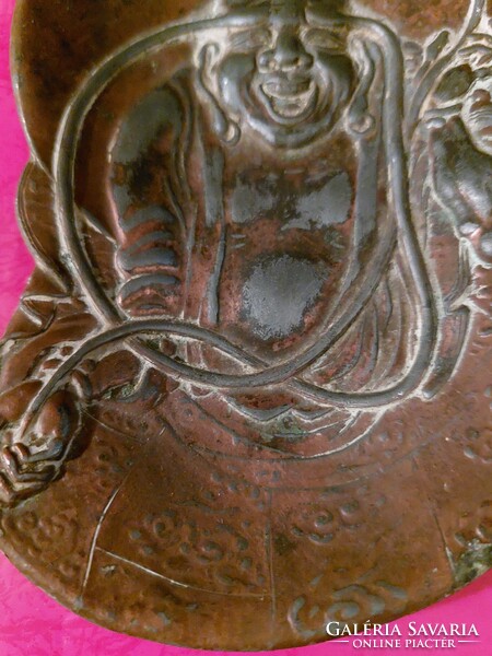 Art Nouveau bronzed bowl with a smiling Buddha