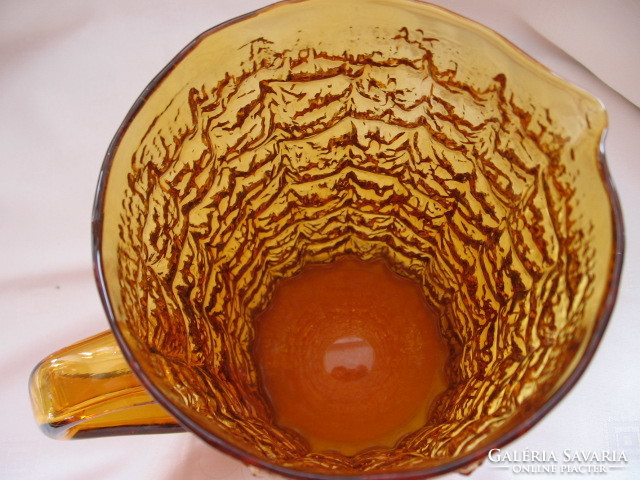 Retro Amber Art Ice Glass Large Scandinavian Pitcher