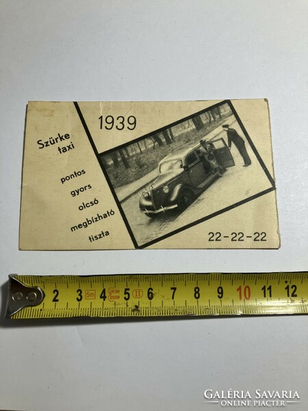 1939-es bridzs pontozás kártyalap / Szürke Taxi reklámkártya