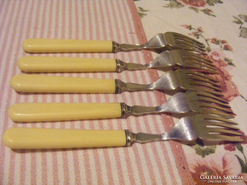 Silver-plated, antique, elegant shape, 5-person dessert or fish fork set