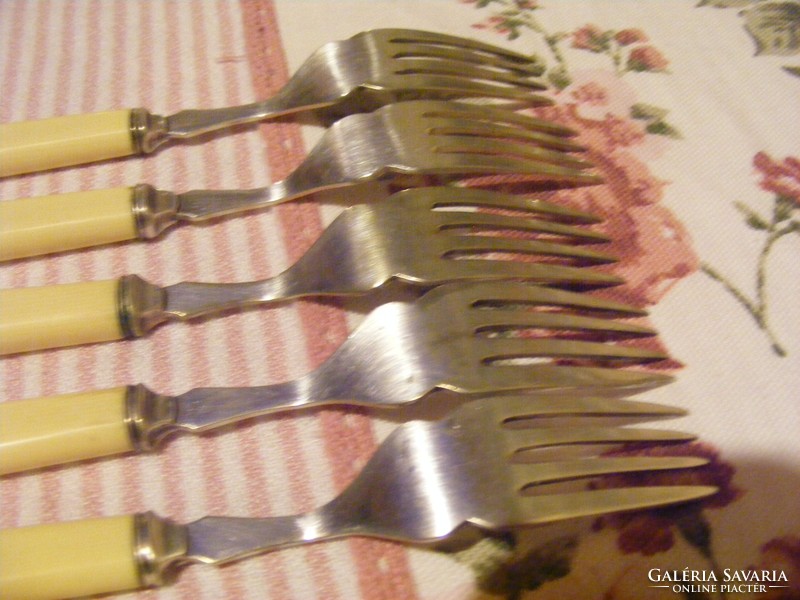 Silver-plated, antique, elegant shape, 5-person dessert or fish fork set