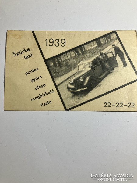1939 bridge scoring card / gray taxi advertising card