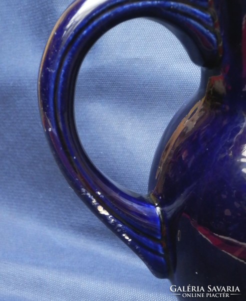 Pitcher cobalt blue with a rustic tulip motif