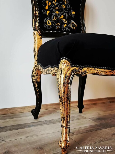 Individual, hand-embroidered, colorful matyó pattern chairs for sale