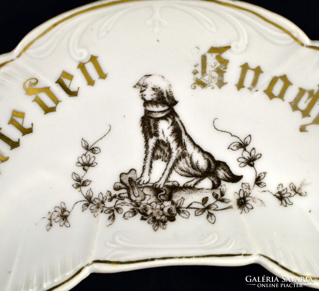 Antique bone china plate with a dog pattern!