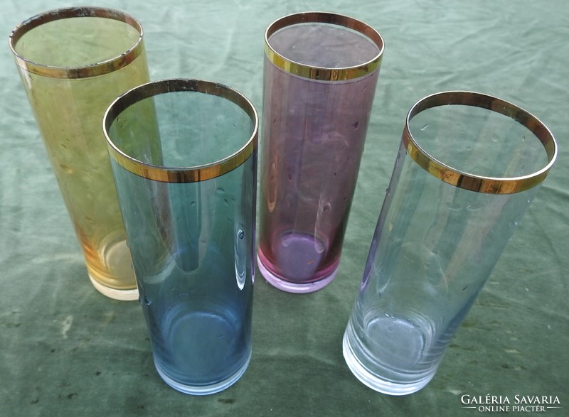 Art deco painted cylindrical glass set / 4 persons
